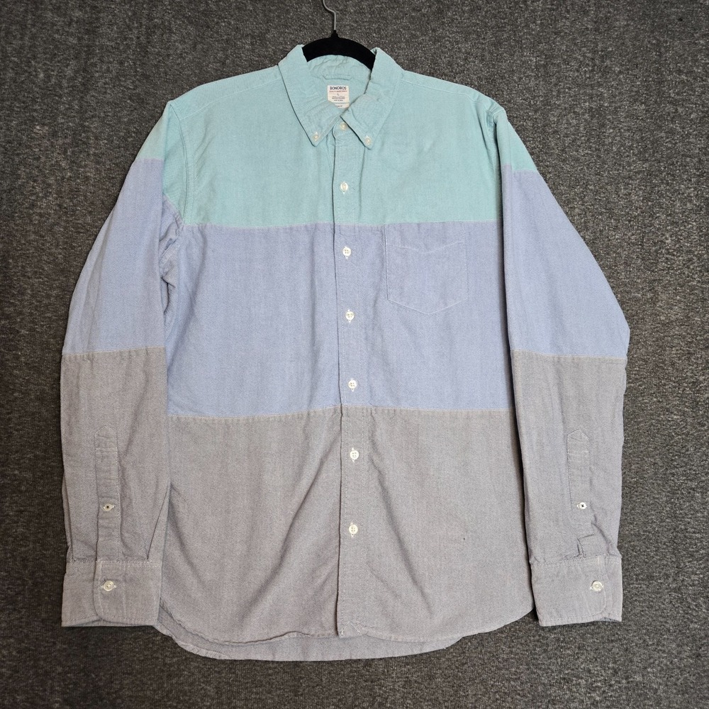 Bonobos Men Button Shirt Washed Oxford Slim Fit Color Block Long Sleeve Large